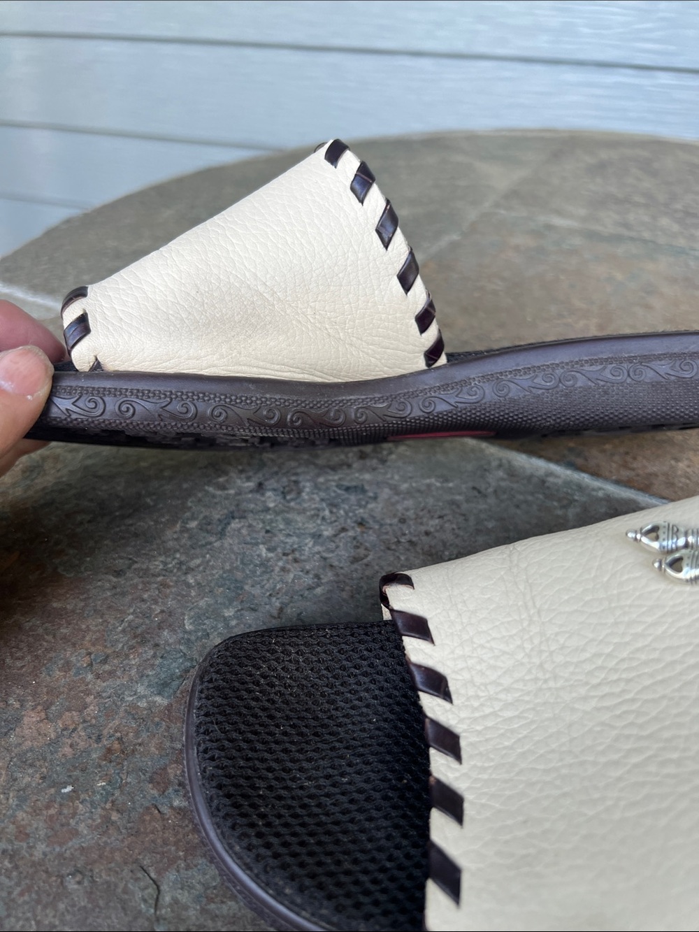 Brighton Cream Leather Slip-On Mules with Braided Trim - Picture 6 of 12